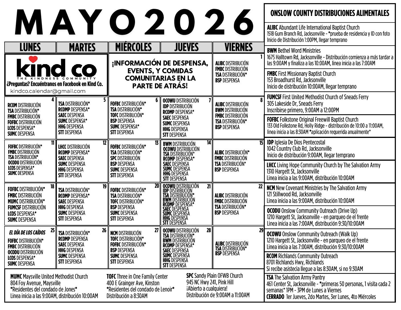 Spanish Version of the Calendar