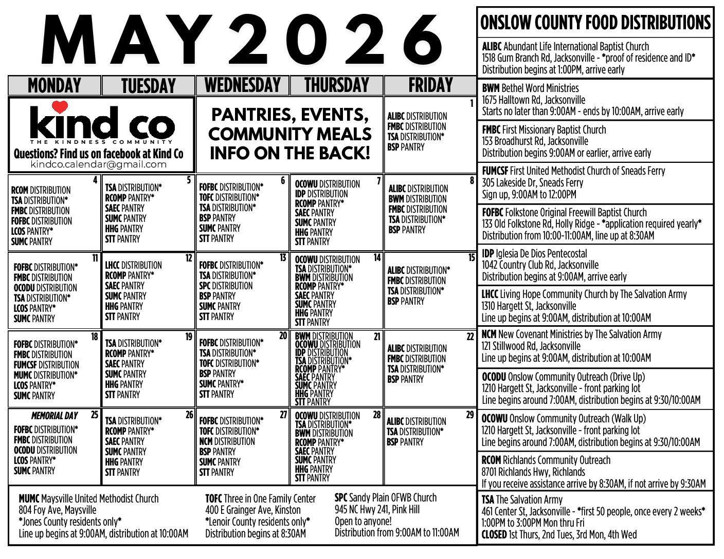 English Version of the Calendar
