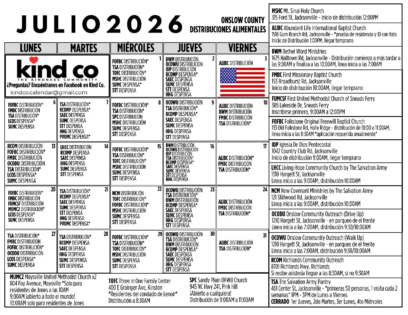 Spanish Version of the Calendar