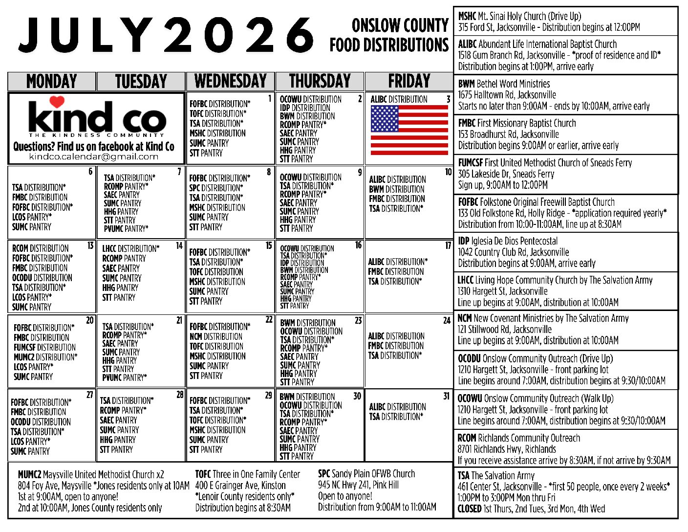 English Version of the Calendar